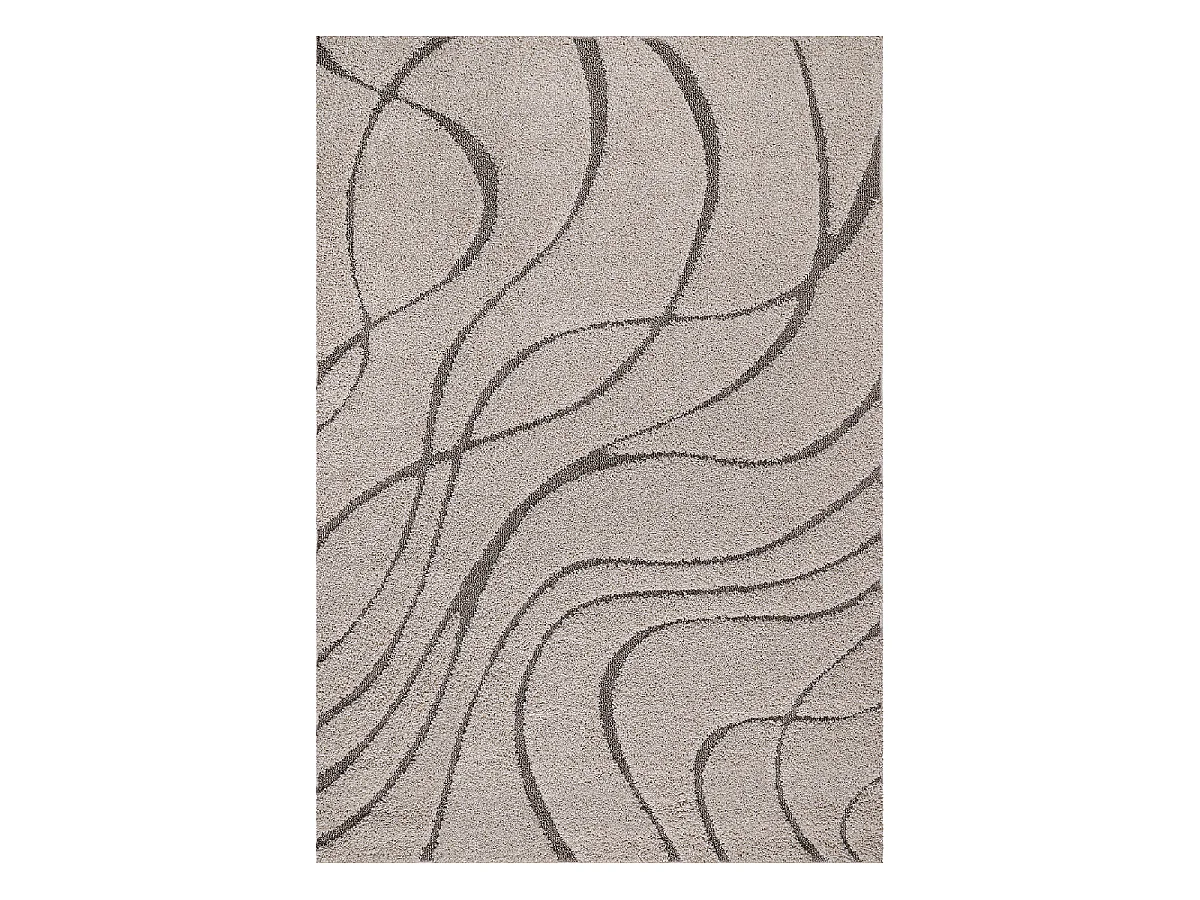 Tapis shaggy 200x280 rectangle tissé beige motif géométrique POUDA