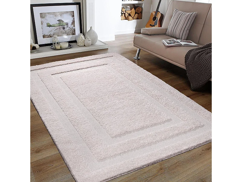 tapis grand salon 200x280 tissé beige rectangle motif faux uni KOULA