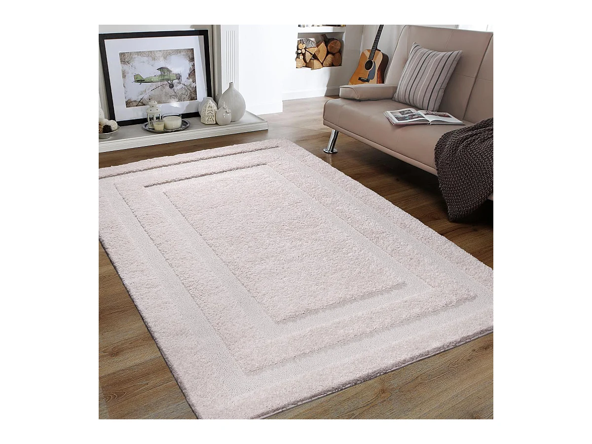 tapis salon 160x220 tissé beige rectangle motif faux uni KOULA