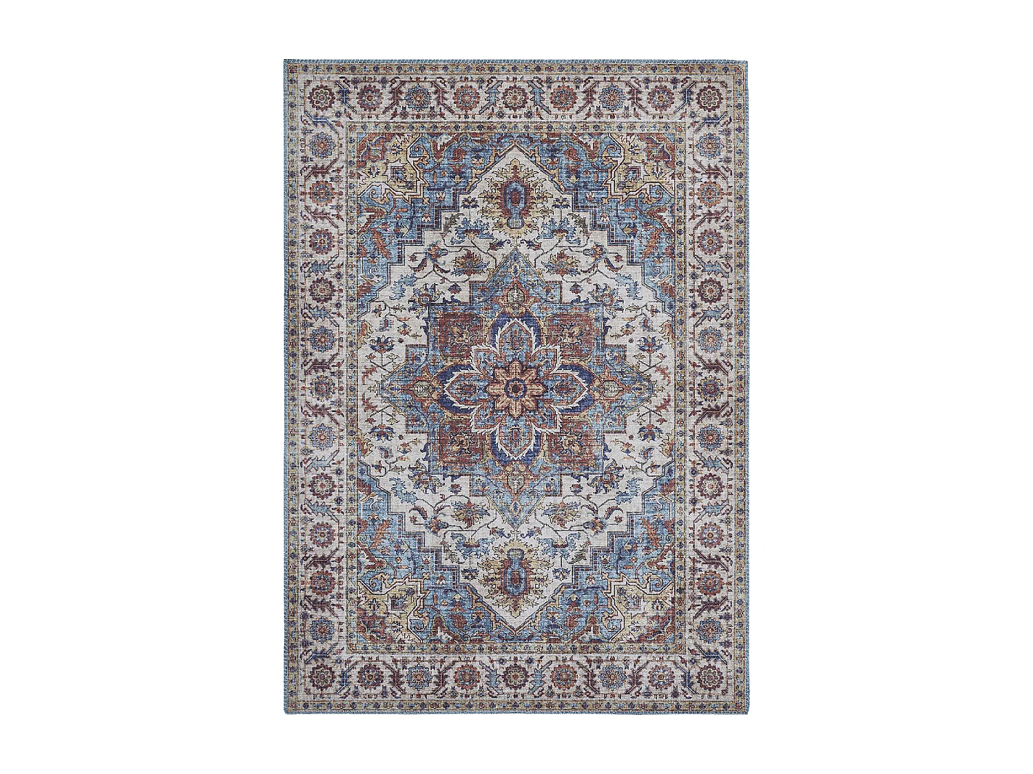 tapis salon 160x230 tissé bleu et blanc rectangle motif oriental NIKEL