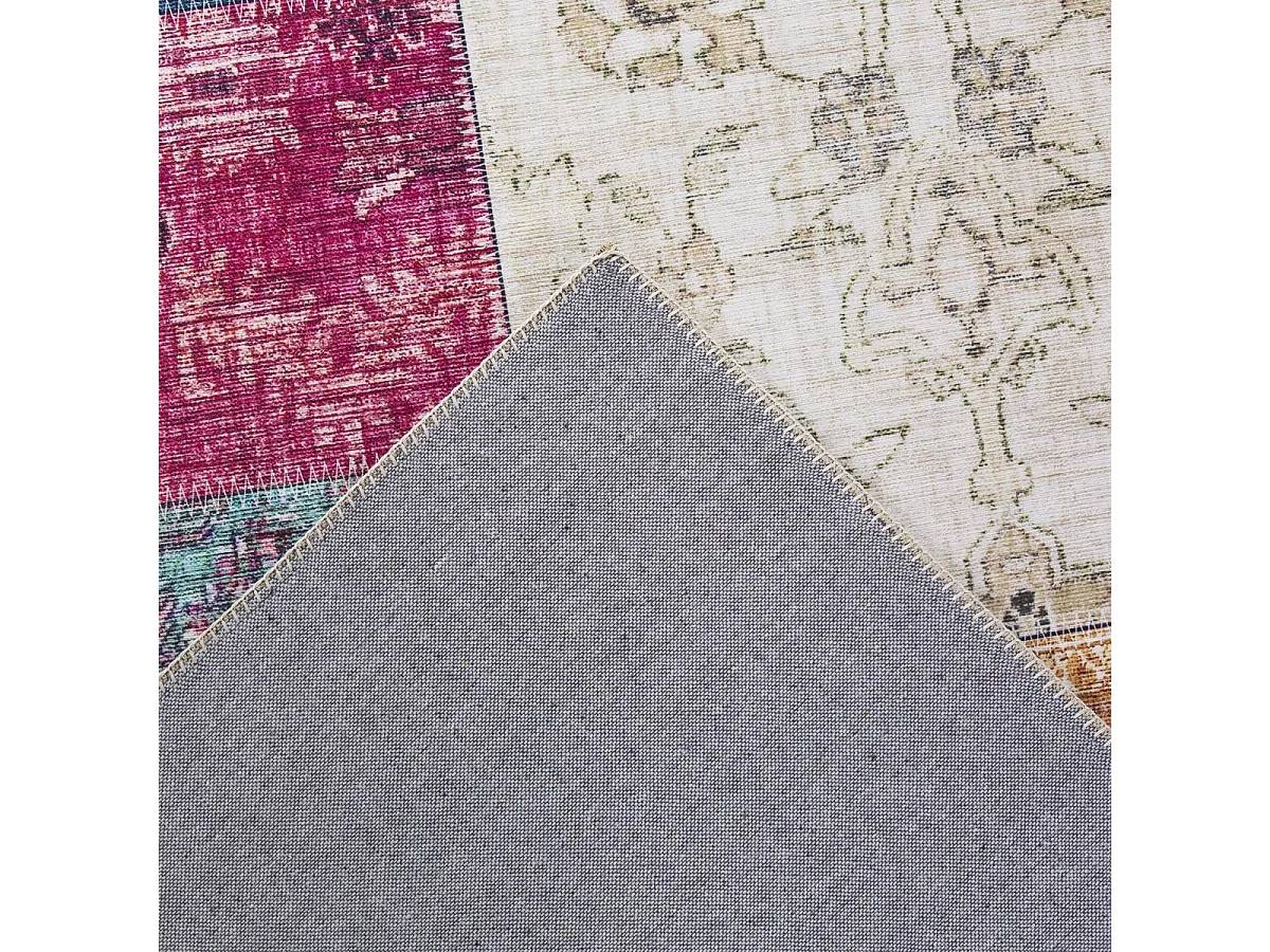 tapis chambre 120x170 tissé rose et jaune rectangle motif géométrique NIKOL