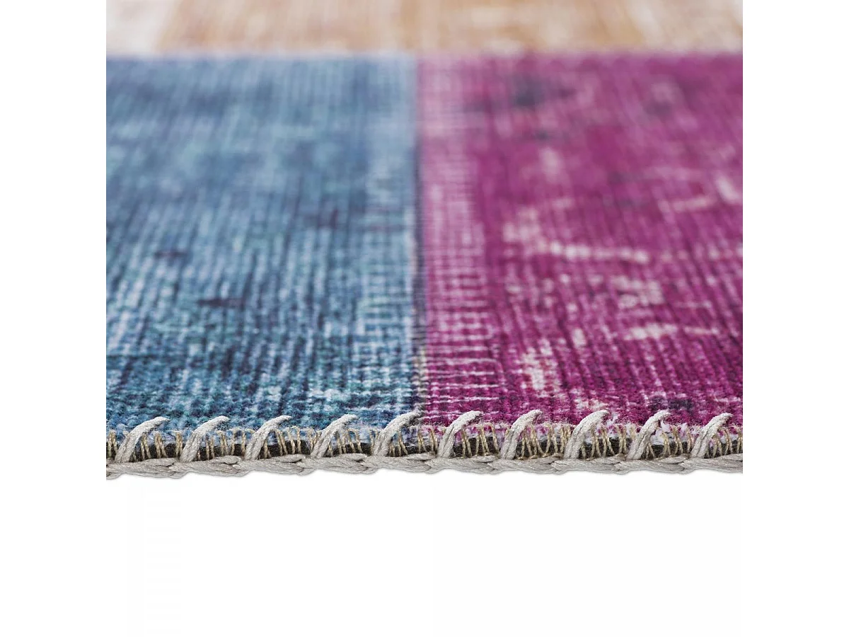 tapis chambre 120x170 tissé rose et jaune rectangle motif géométrique NIKOL