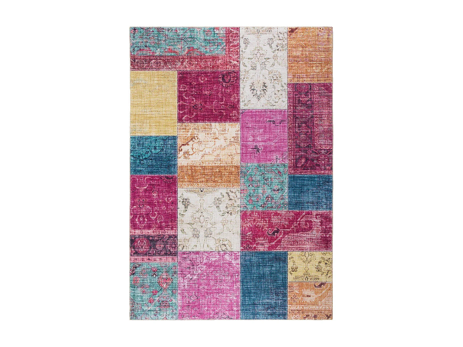 tappeto per camera da letto 120x170 motivo geometrico rettangolare intrecciato rosa e giallo NIKOL