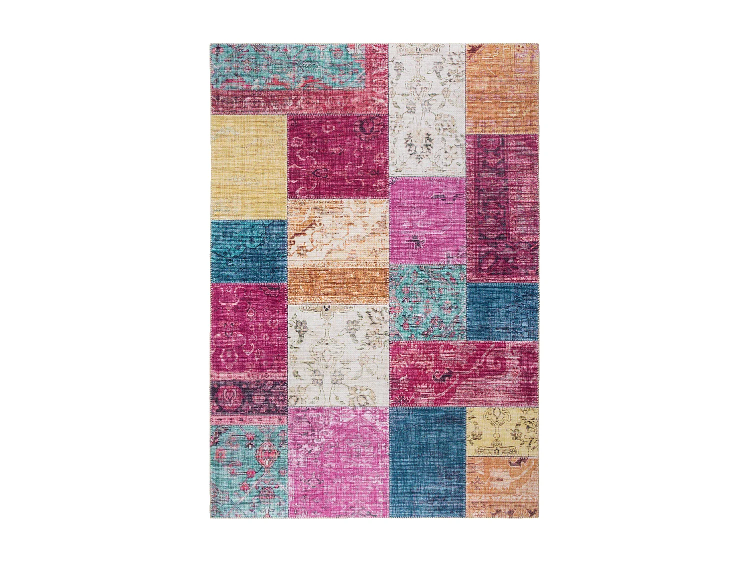 tapis chambre 120x170 tissé rose et jaune rectangle motif géométrique NIKOL
