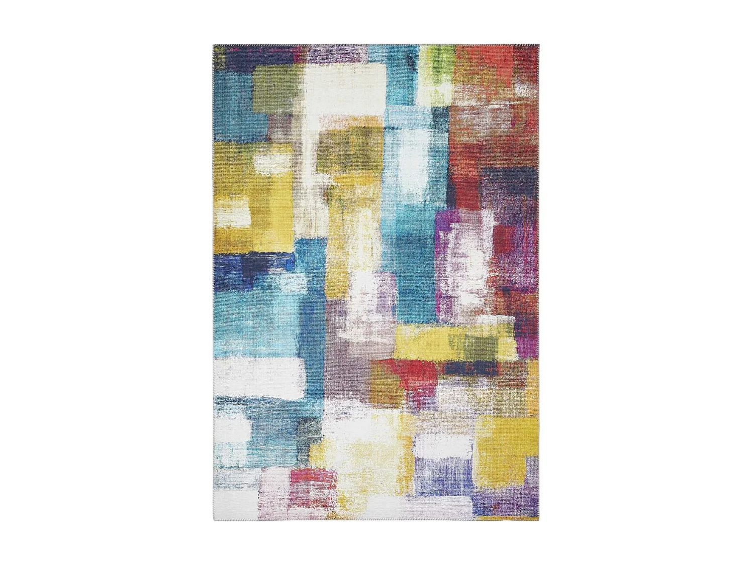 tapis salon 160x230 tissé jaune et bleu rectangle motif faux uni NIKEL