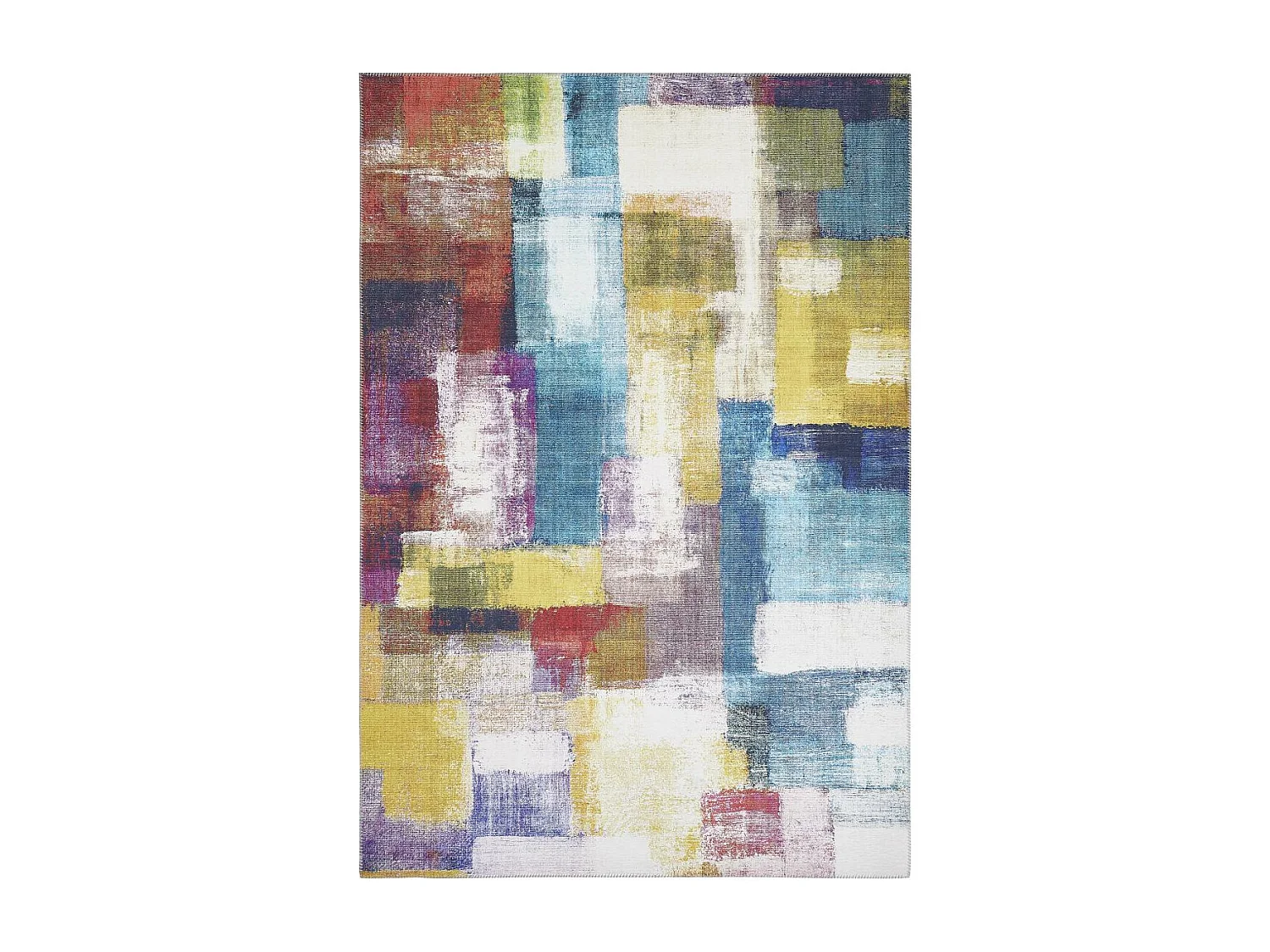 tapis salon 160x230 tissé jaune et bleu rectangle motif faux uni NIKEL