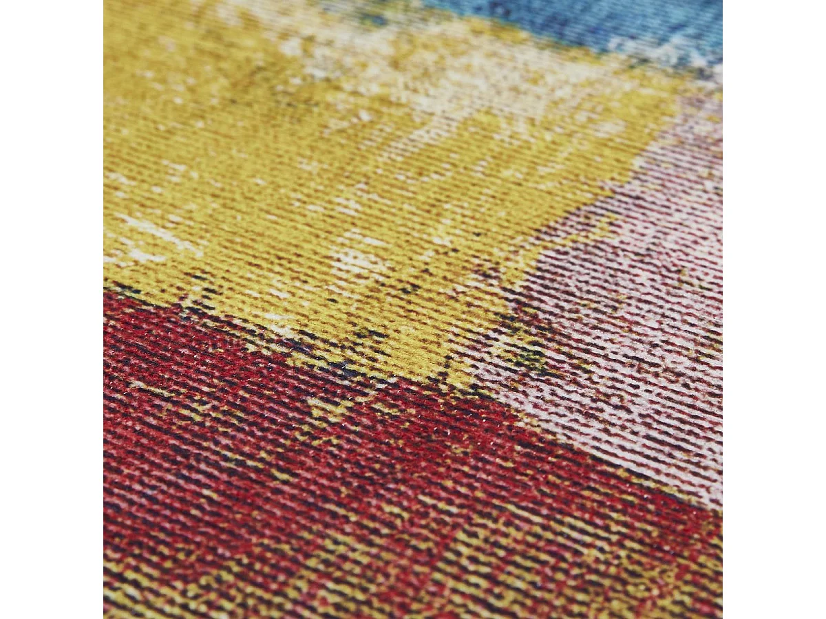 tapis salon 160x230 tissé jaune et bleu rectangle motif faux uni NIKEL