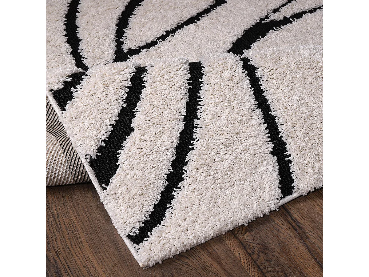 Tapis shaggy 120x160 rectangle tissé crème motif géométrique POUDA