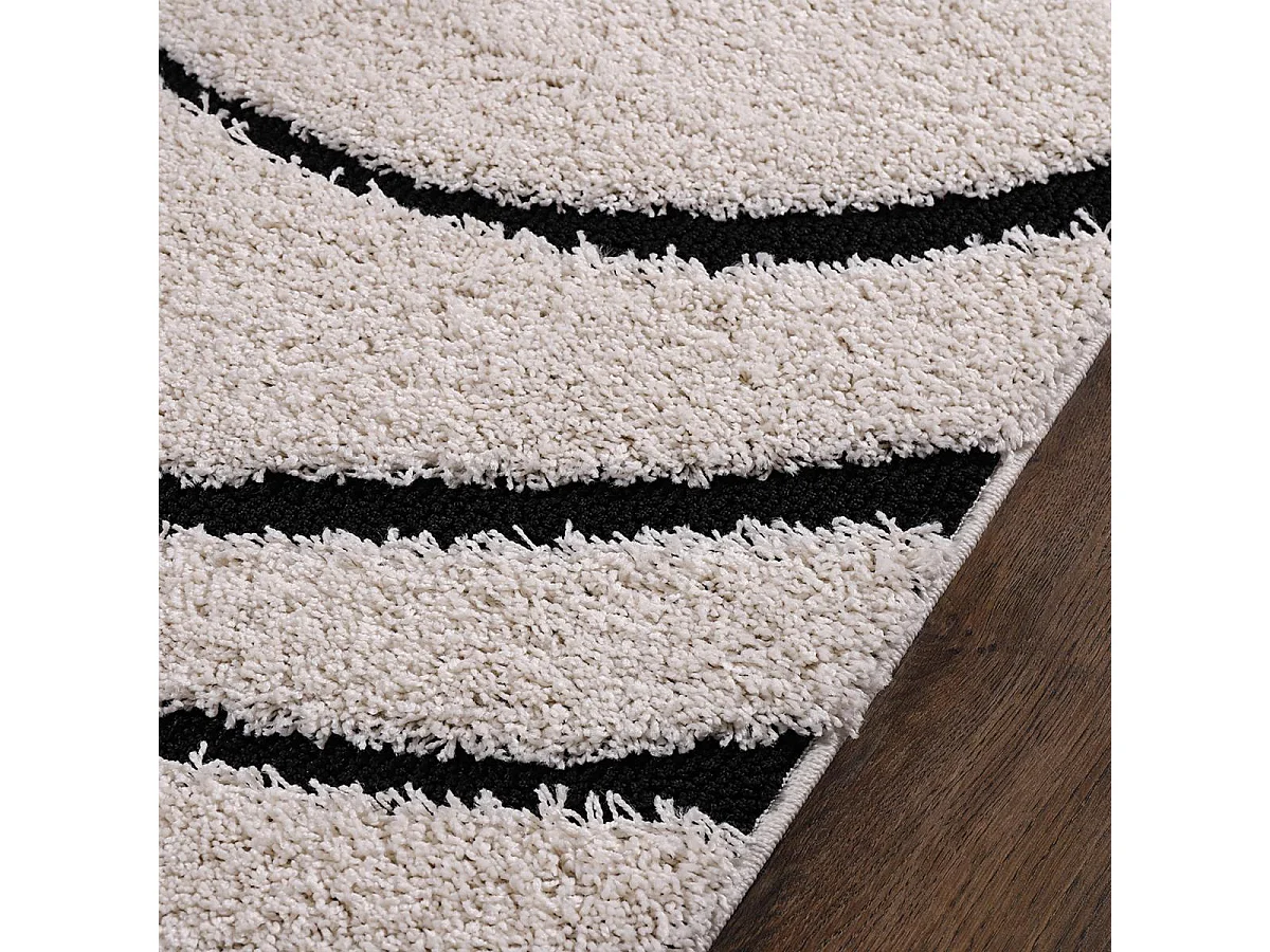 Tapis shaggy 120x160 rectangle tissé crème motif géométrique POUDA