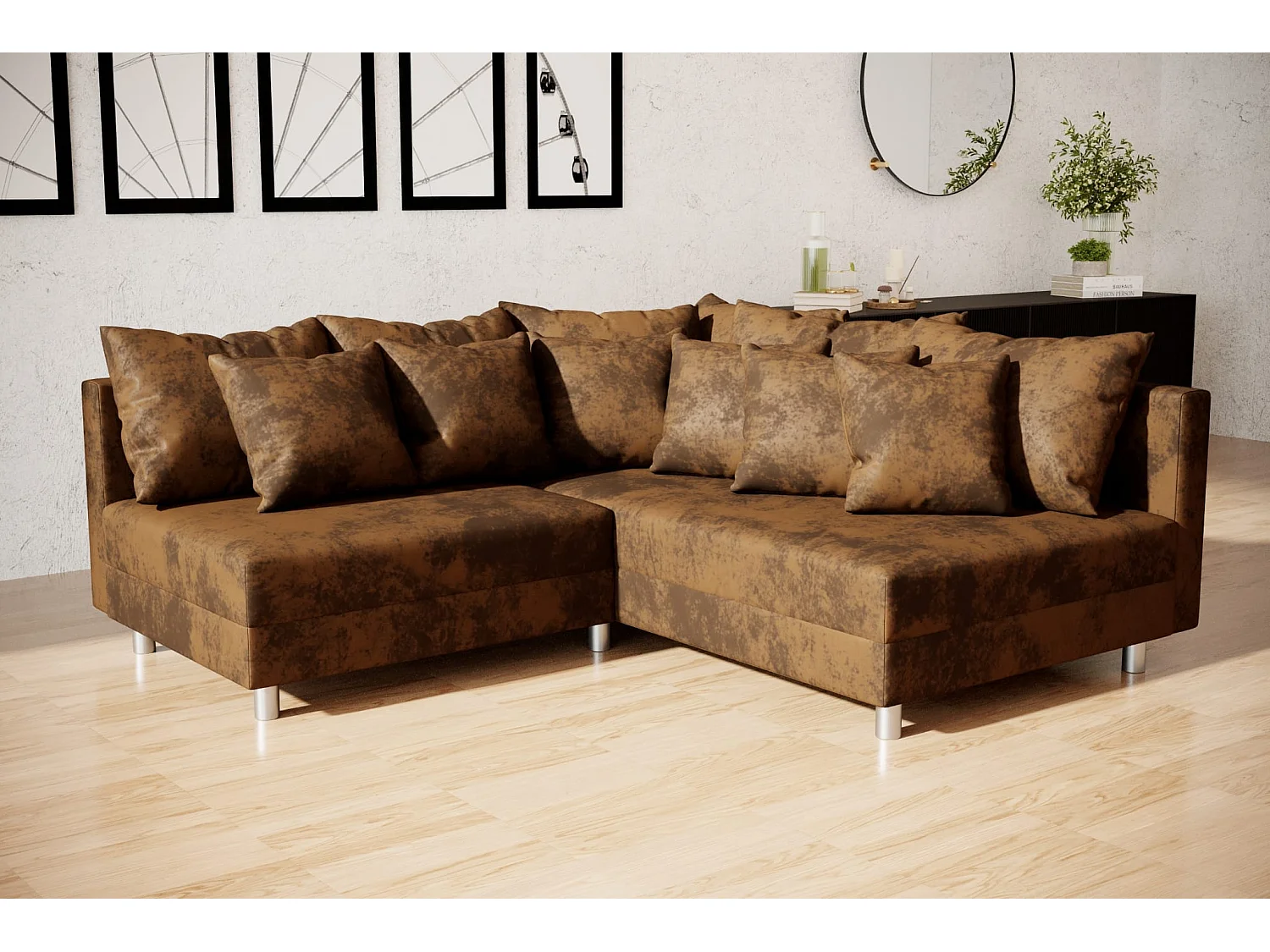 canapé d'angle Denver mini avec pouf - marron vintage