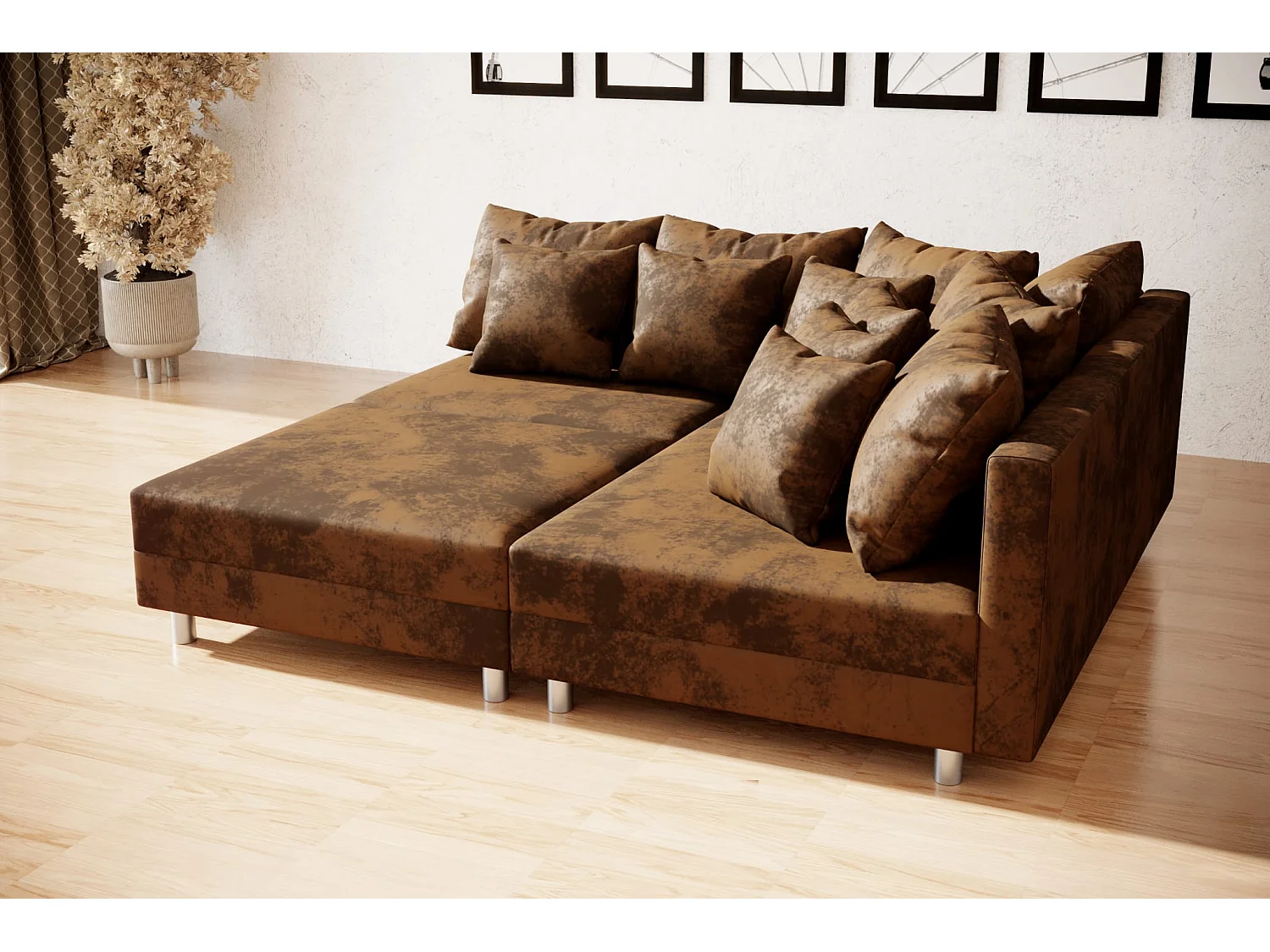 canapé d'angle Denver mini avec pouf - marron vintage