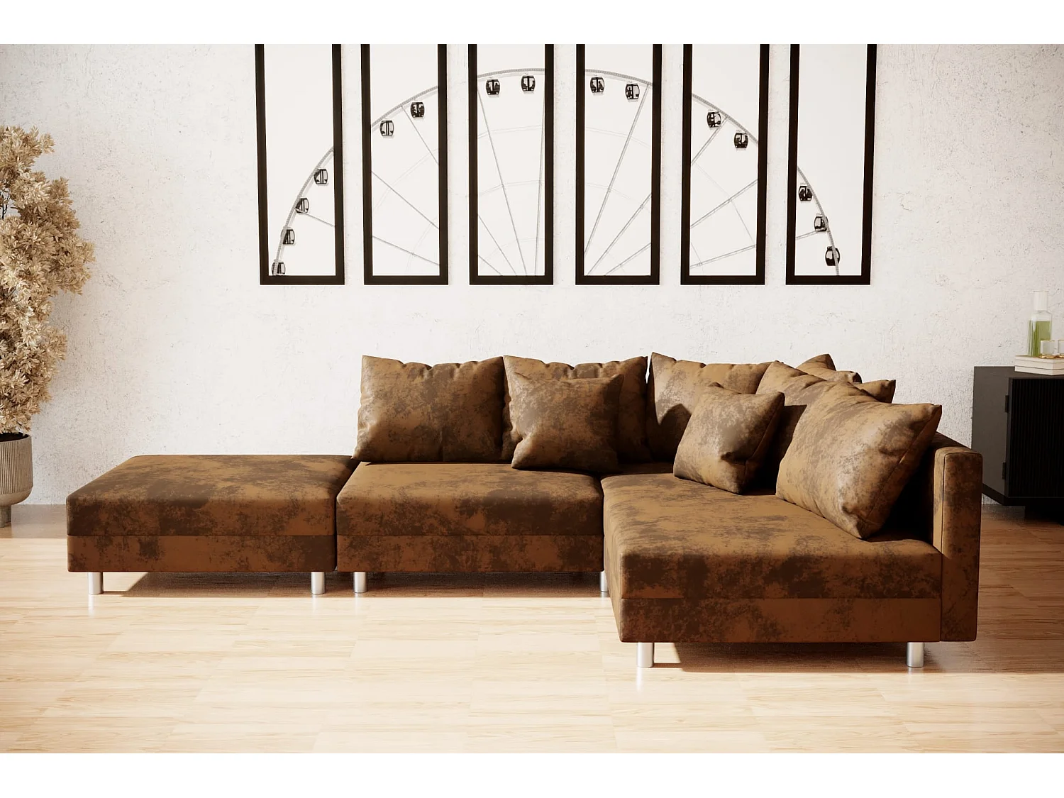 canapé d'angle Denver mini avec pouf - marron vintage