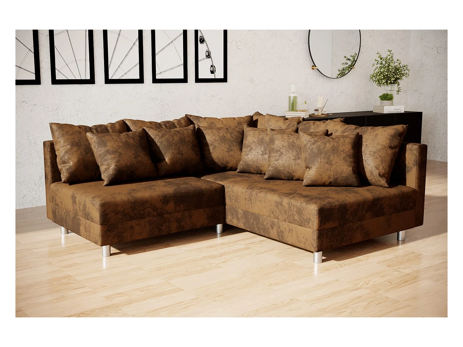 canapé d'angle Denver mini avec pouf - marron vintage