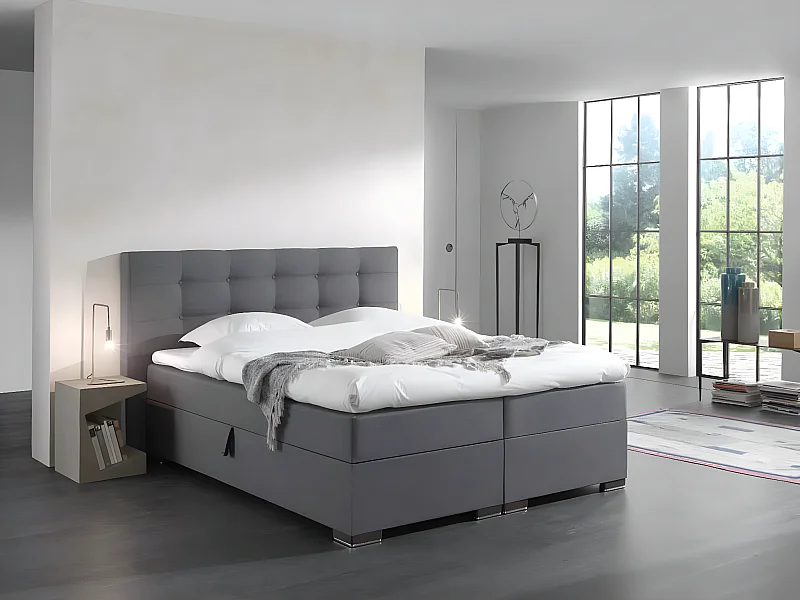 sommier tapissier malaga - 160x200cm - avec surmatelas de 4 cm d'épaisseur - avec matelas fixe - tissu gris