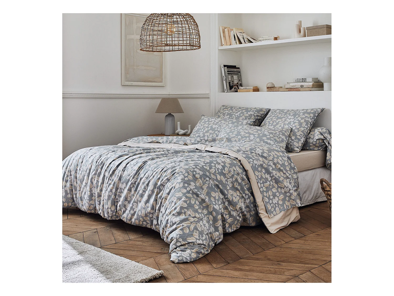 Parure de lit 200x200 cm taies 65x65 cm percale de coton LISON Gris 3 pièces