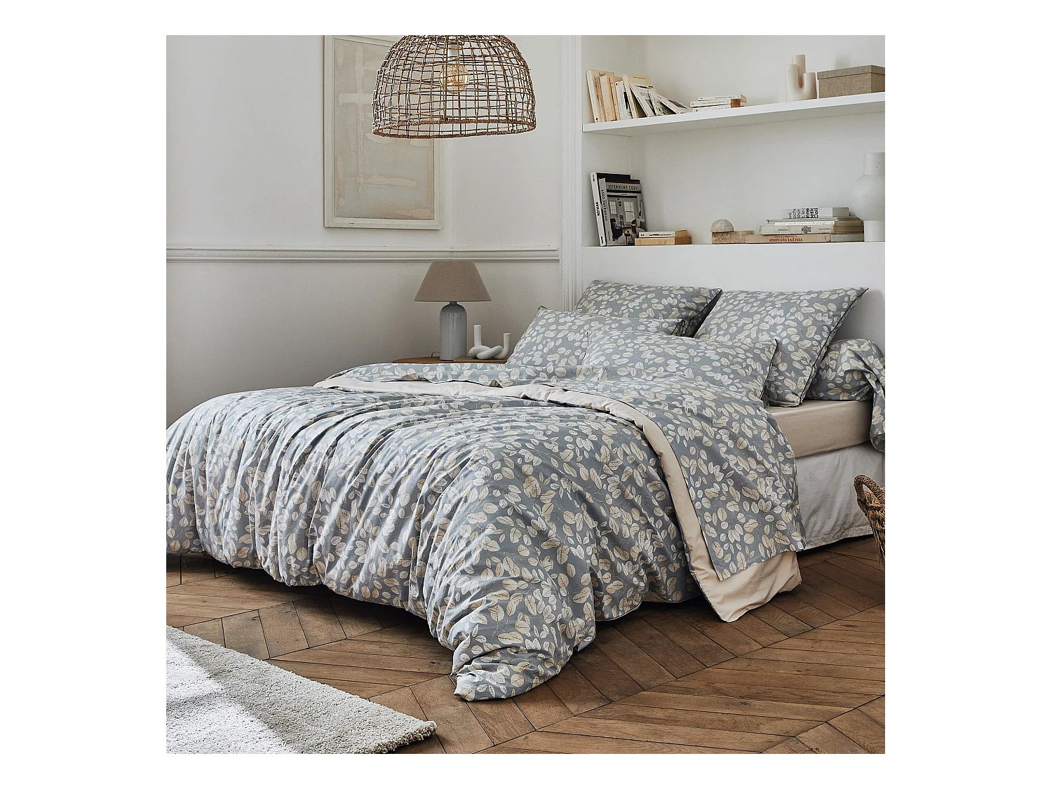 Parure de lit 260x240 cm taies 65x65 cm percale de coton LISON Gris 3 pièces
