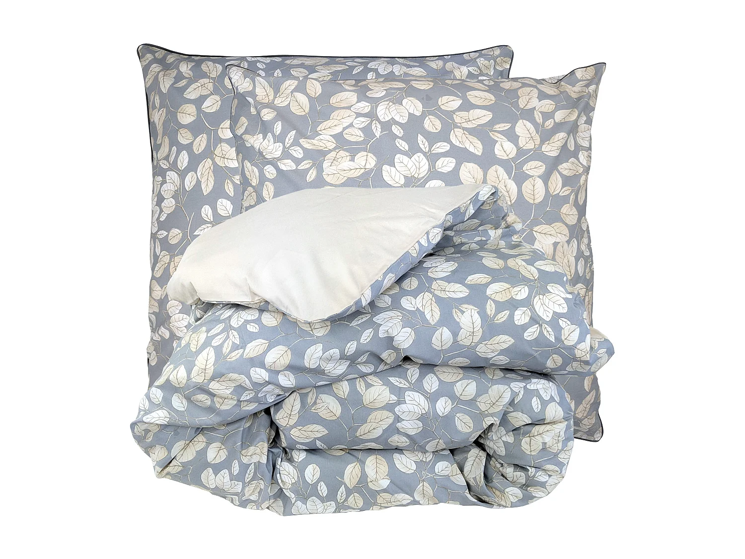 Parure de lit 260x240 cm taies 65x65 cm percale de coton LISON Gris 3 pièces