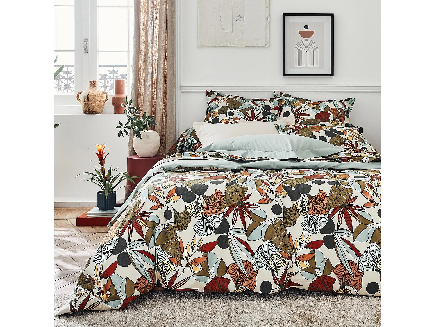 Taie d'oreiller 65x65 cm percale coton CASCADE vert Sauge