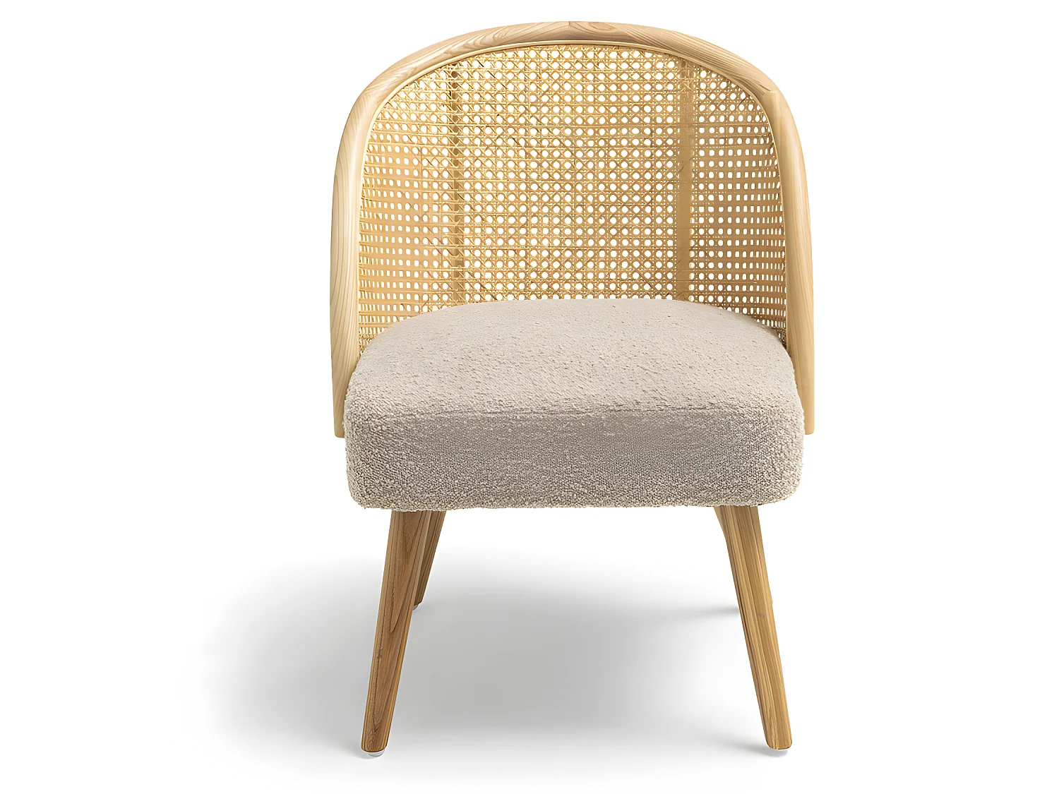Candice - Fauteuil en tissu bouclette et rotin - Taupe