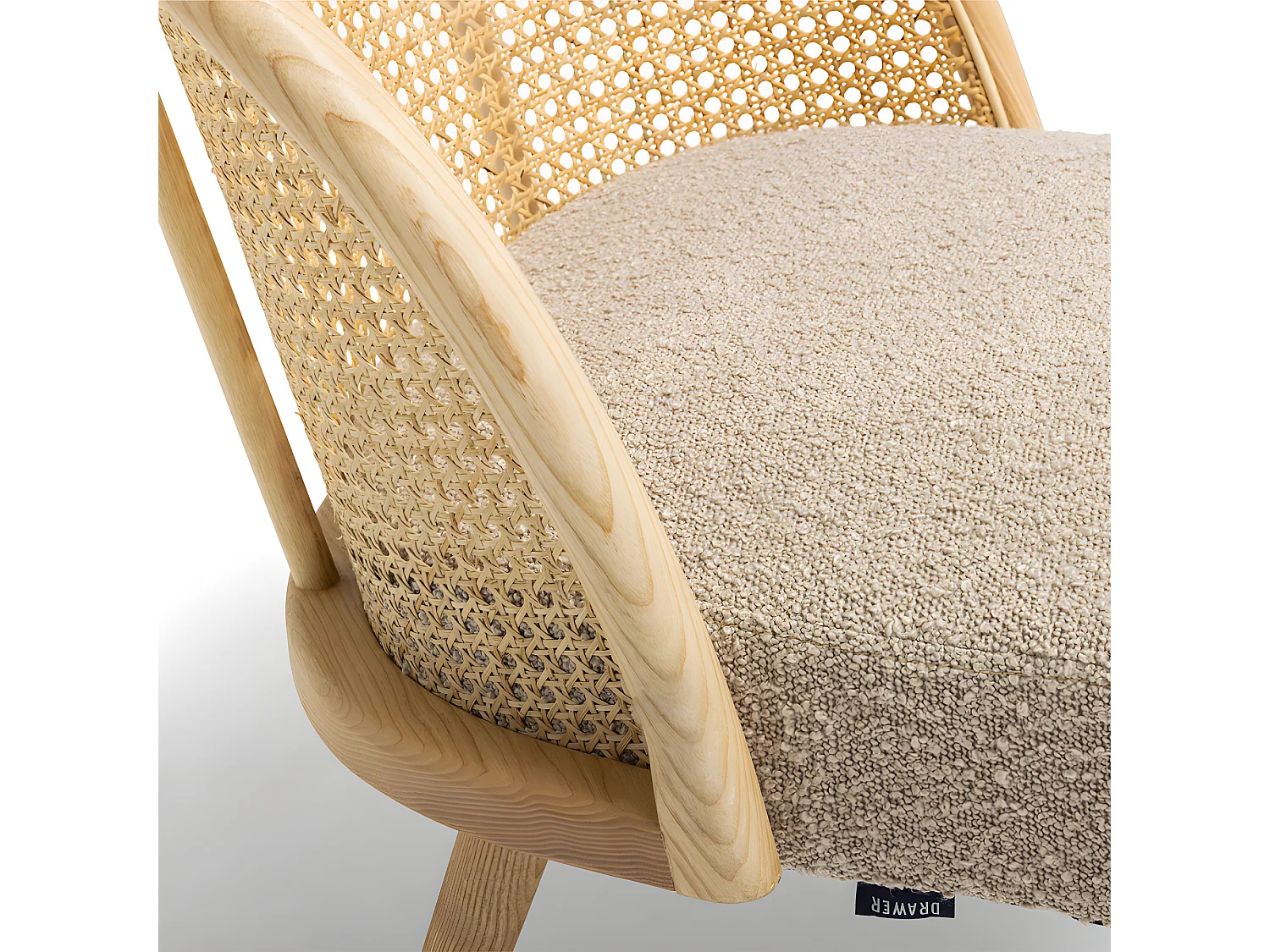 Candice - Fauteuil en tissu bouclette et rotin - Taupe