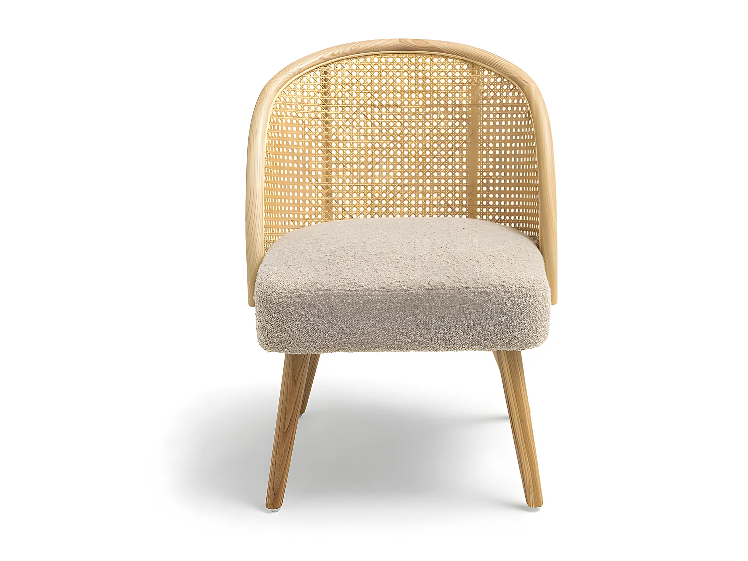 Candice - Fauteuil en tissu bouclette et rotin - Taupe