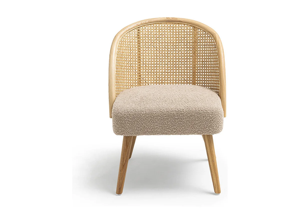 Candice - Fauteuil en tissu bouclette et rotin - Taupe