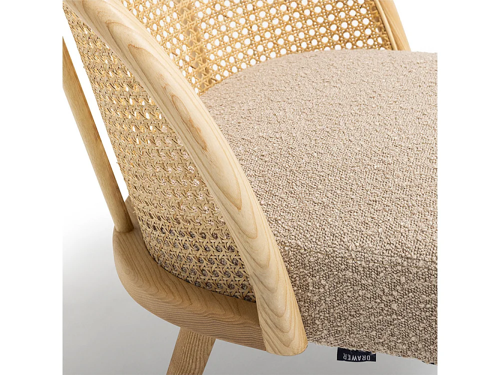 Candice - Fauteuil en tissu bouclette et rotin - Taupe