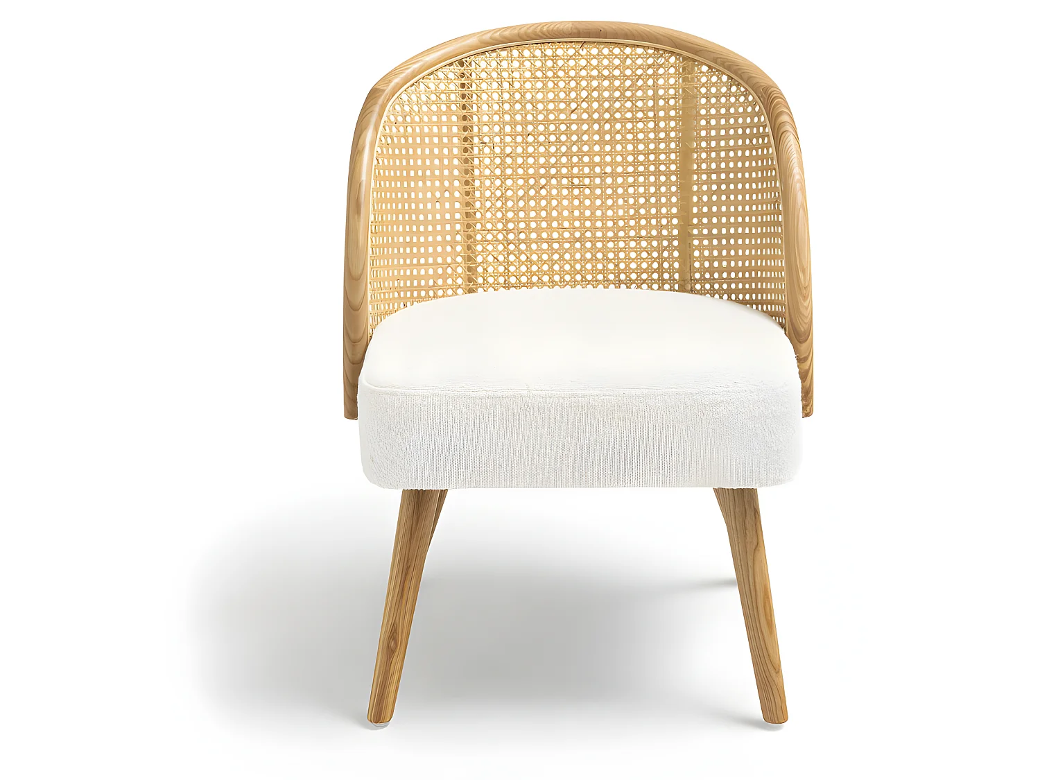 Candice - Fauteuil en tissu bouclette et rotin - Blanc