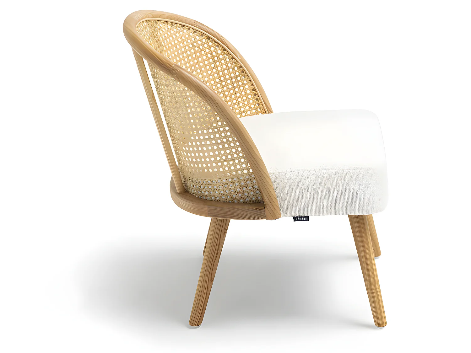 Candice - Fauteuil en tissu bouclette et rotin - Blanc
