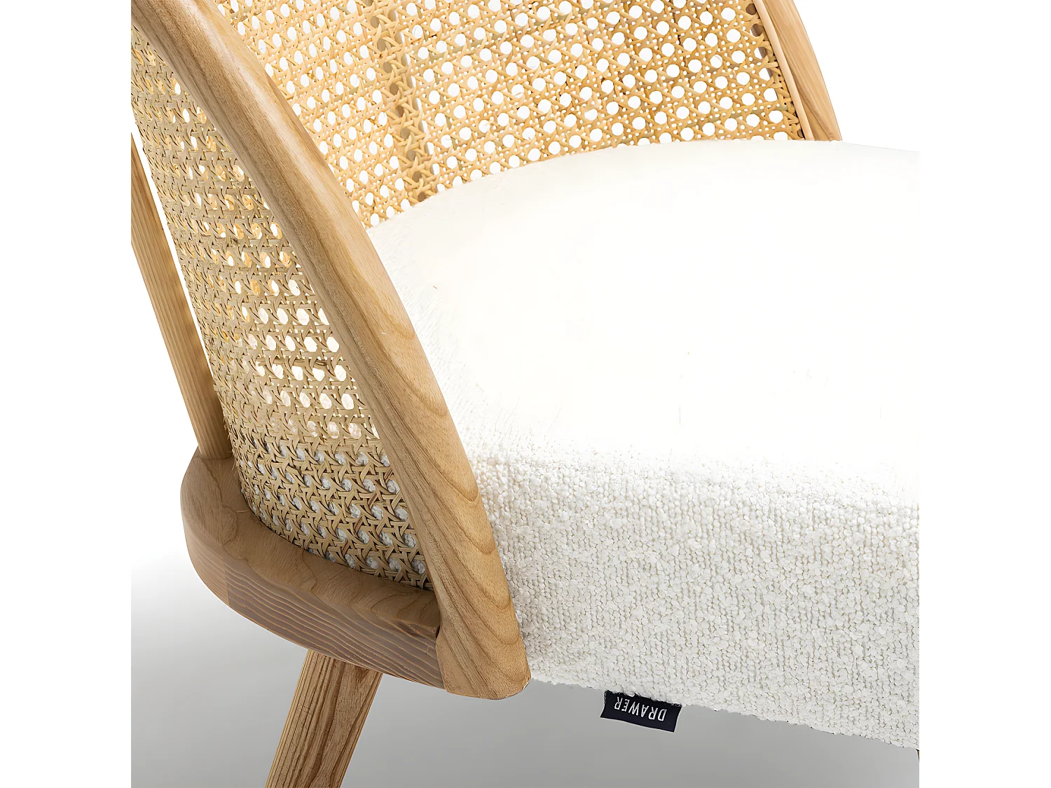 Candice - Fauteuil en tissu bouclette et rotin - Blanc