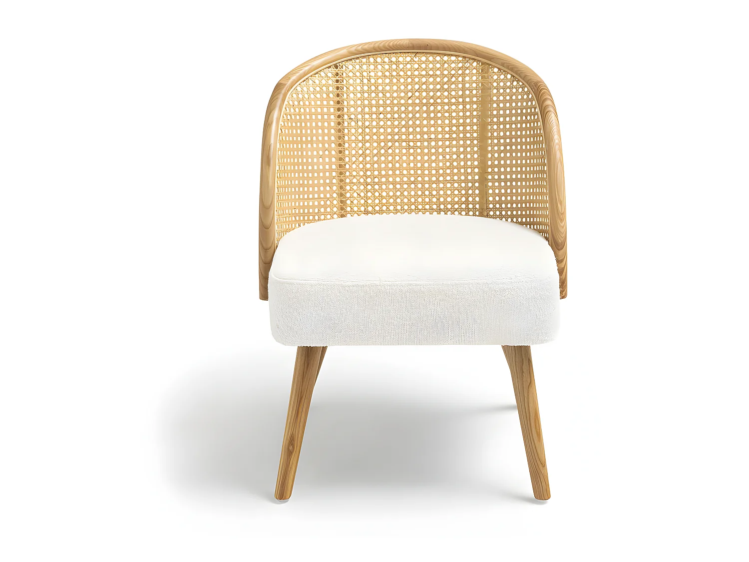 Candice - Fauteuil en tissu bouclette et rotin - Blanc