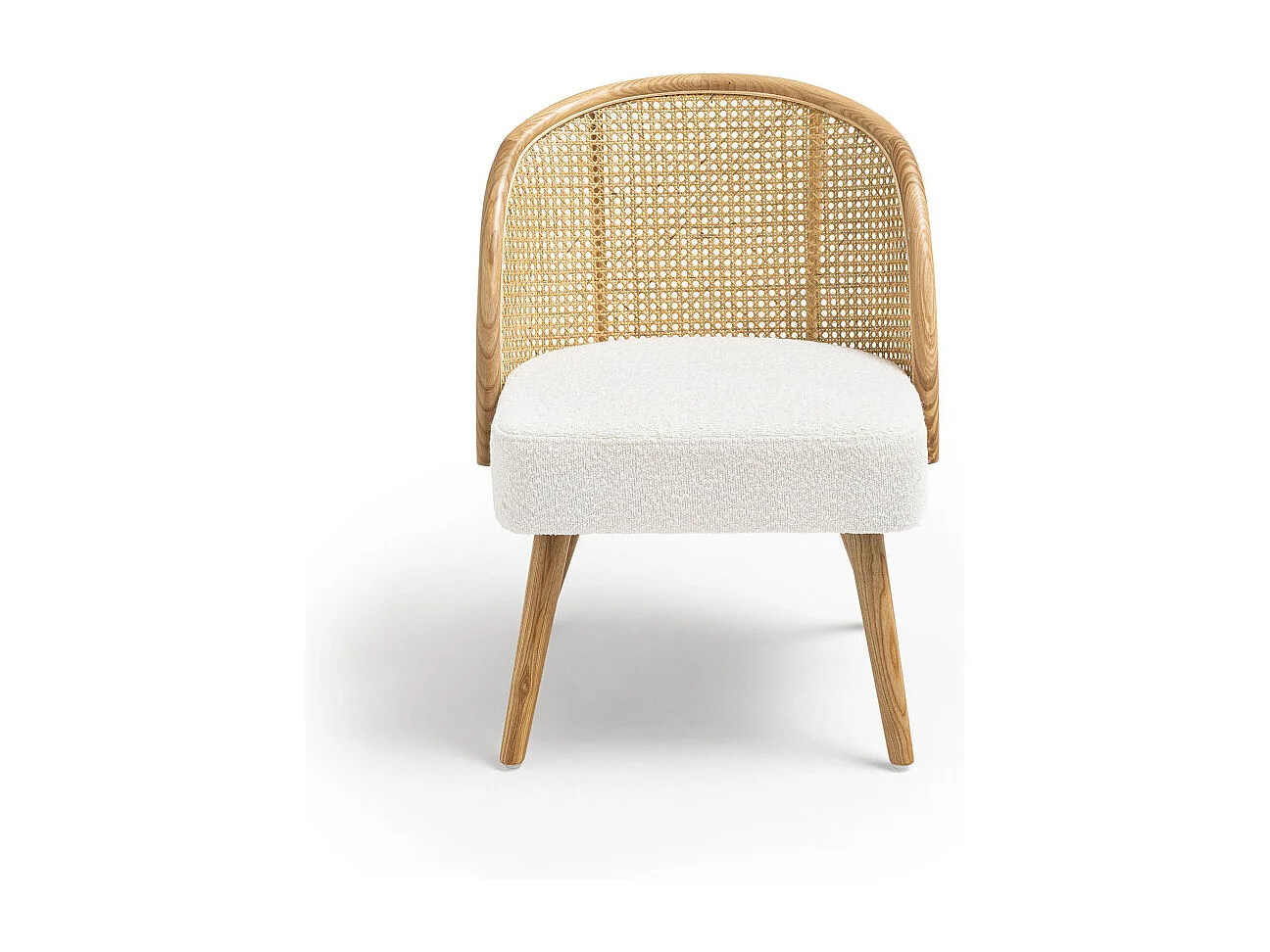 Candice - Fauteuil en tissu bouclette et rotin - Blanc