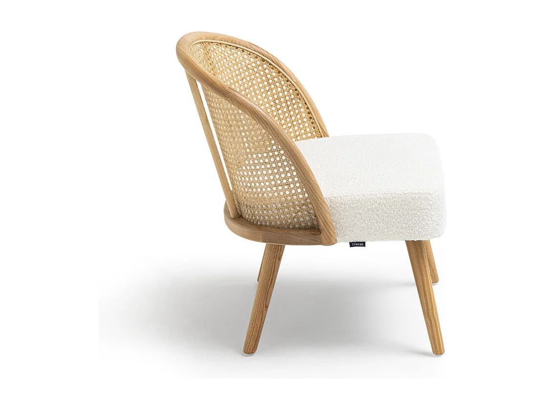 Candice - Fauteuil en tissu bouclette et rotin - Blanc