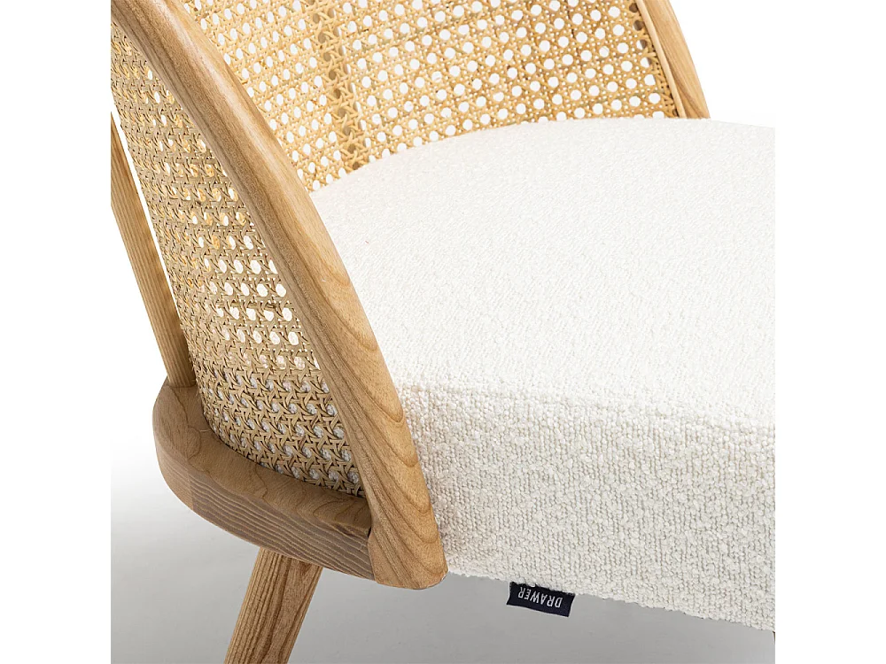 Candice - Fauteuil en tissu bouclette et rotin - Blanc