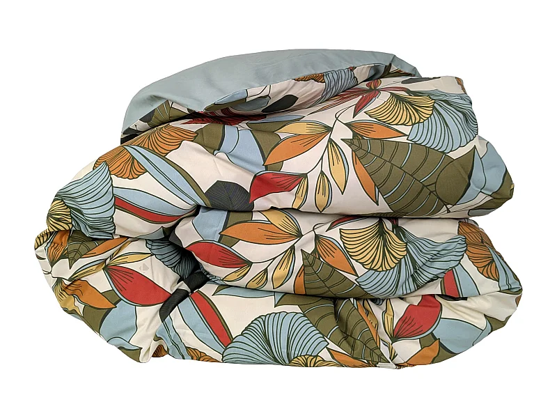 Housse de couette 140x200 cm percale coton CASCADE vert sauge