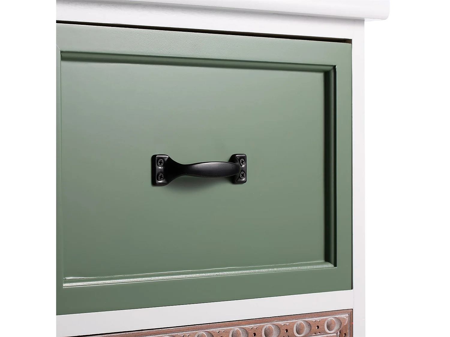 Chiffonnier FIONA petite commode avec 3 tiroirs, style ethnique, en bois de paulownia blanc et vert