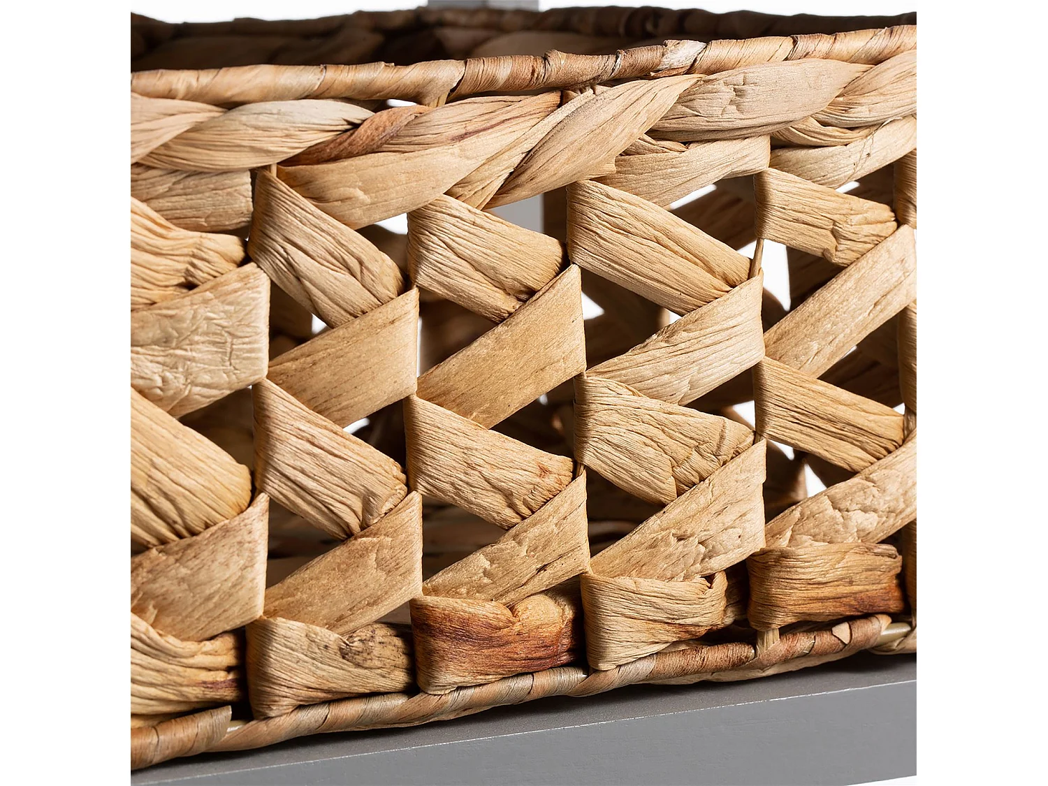 Chiffonnier ARBO petite commode en bois de paulownia gris, avec 4 paniers tressés en jacinthe d'eau, style maison de campagne