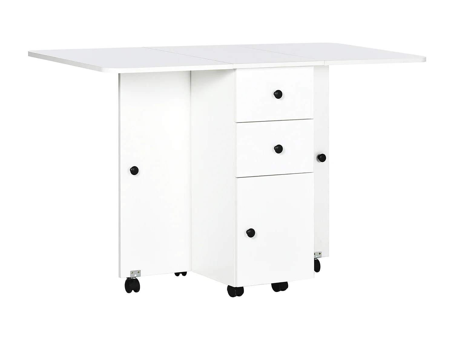 Table pliable de cuisine salle à manger - 2 tiroirs, placard, niche - panneaux aspect bois blanc