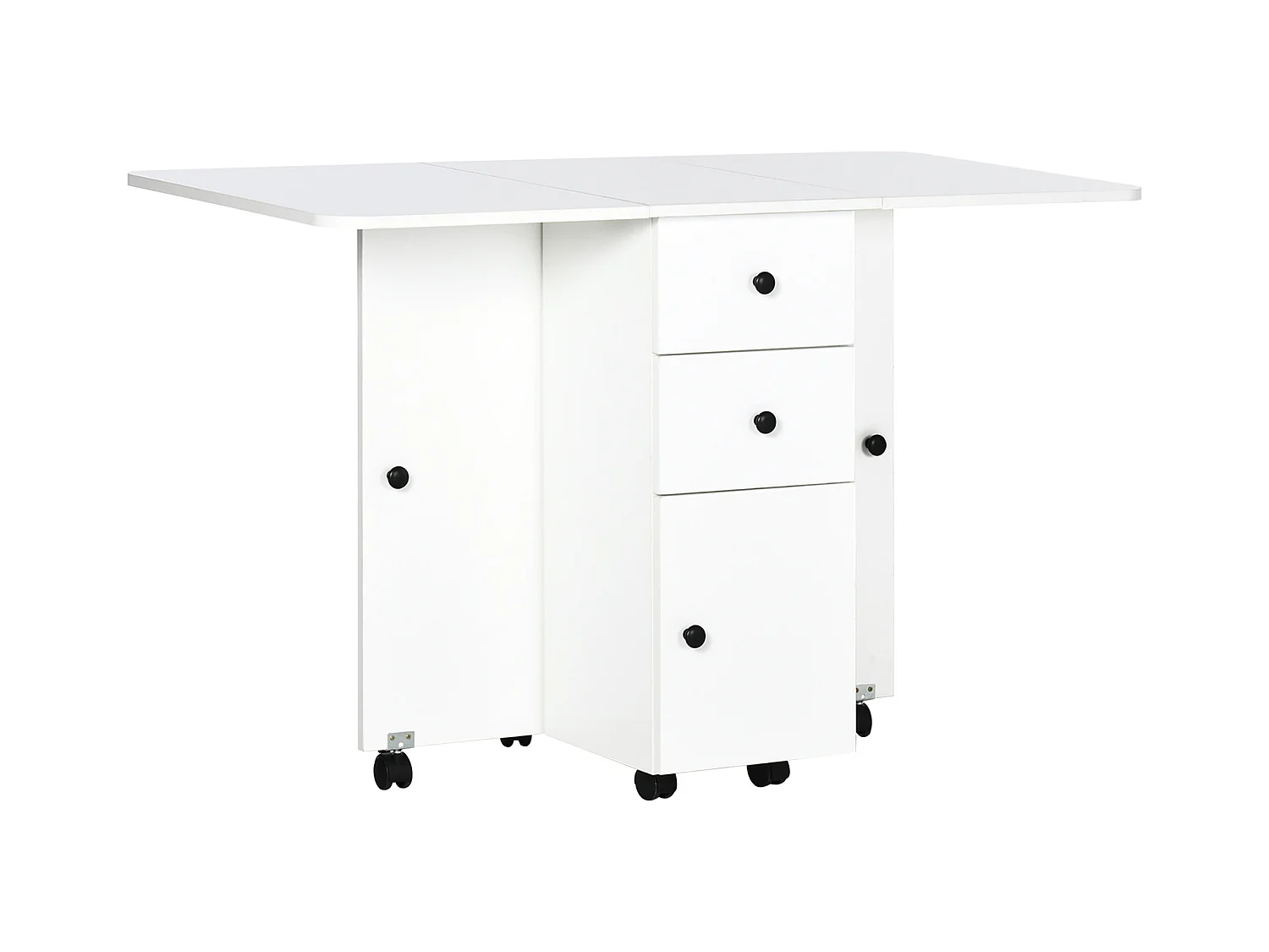 Table pliable de cuisine salle à manger - 2 tiroirs, placard, niche - panneaux aspect bois blanc