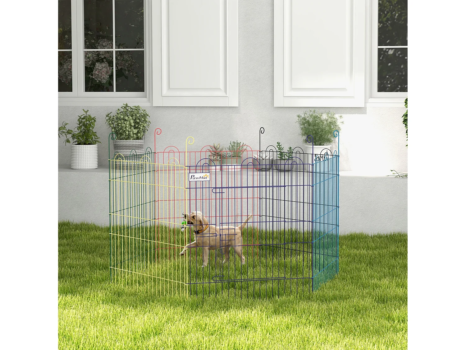 Parc enclos modulable pour chien animaux porte verrouillable 6 panneaux dim. panneau 59L x 60H cm métal multicolore