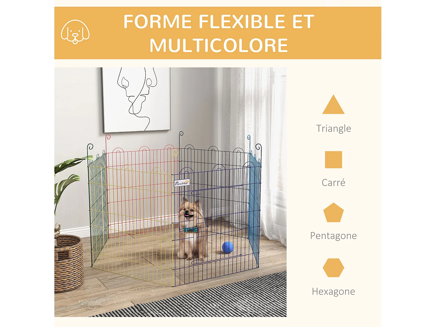Parc enclos modulable pour chien animaux porte verrouillable 6 panneaux dim. panneau 59L x 60H cm métal multicolore