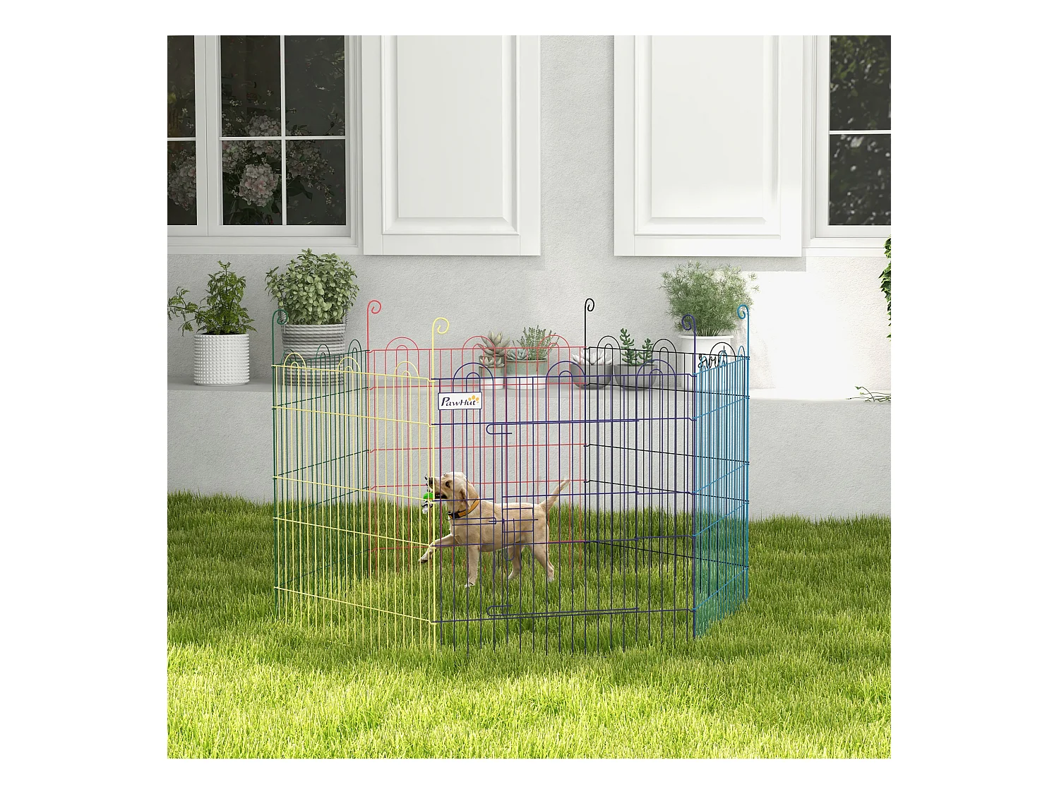 Parc enclos modulable pour chien animaux porte verrouillable 6 panneaux dim. panneau 59L x 60H cm métal multicolore