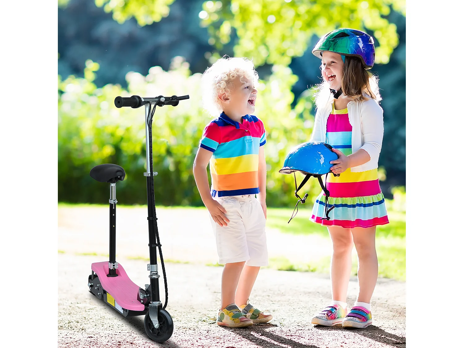 Trottinette électrique 120 W pliable pour enfants à partir de 7 ans hauteur de guidon et selle réglable 10 Km/h max. rose noir