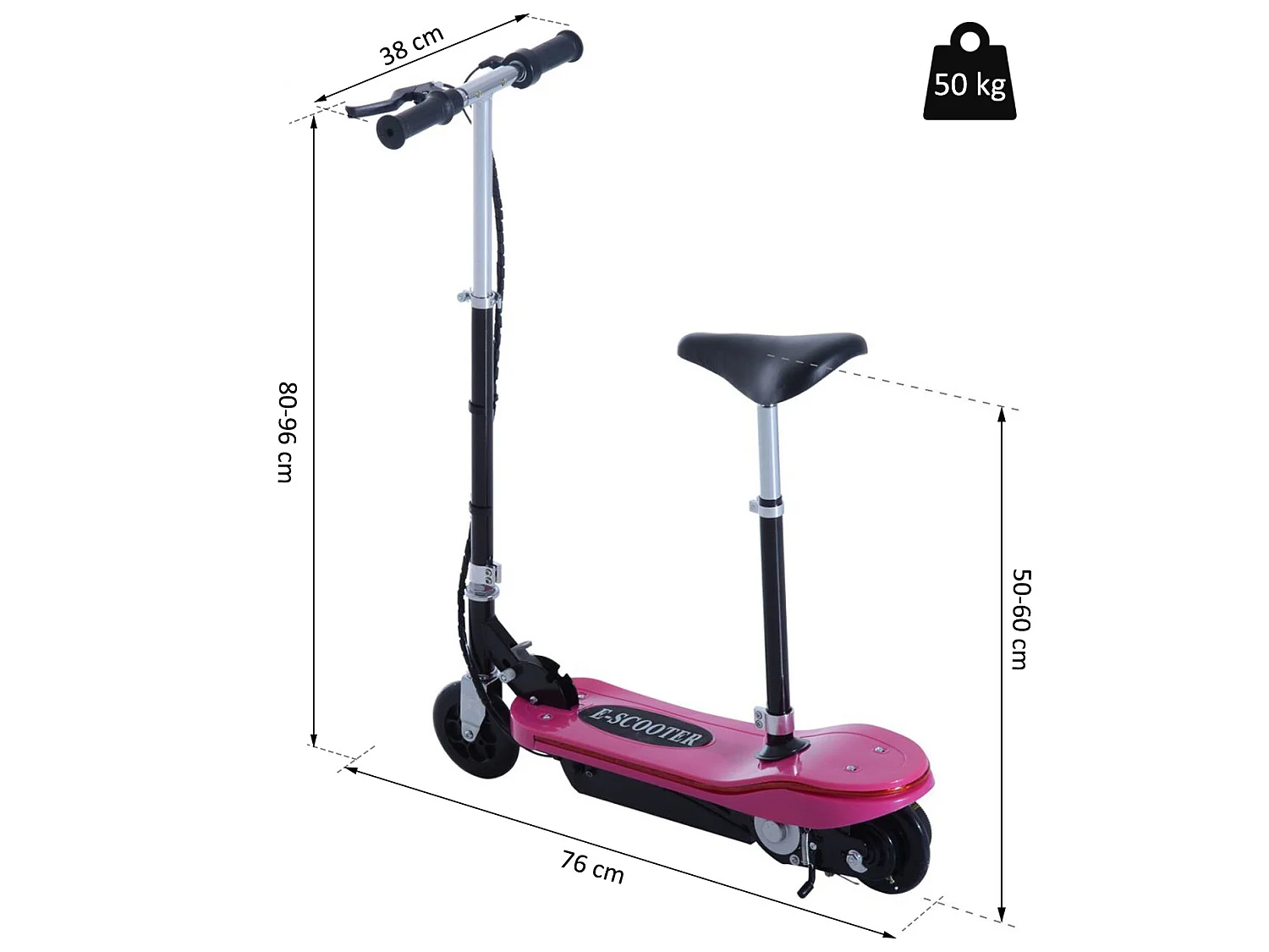 Trottinette électrique pliable 120 W enfant 7 à 12 ans lumière LED hauteur guidon et selle réglable 10 Km/h max. rose