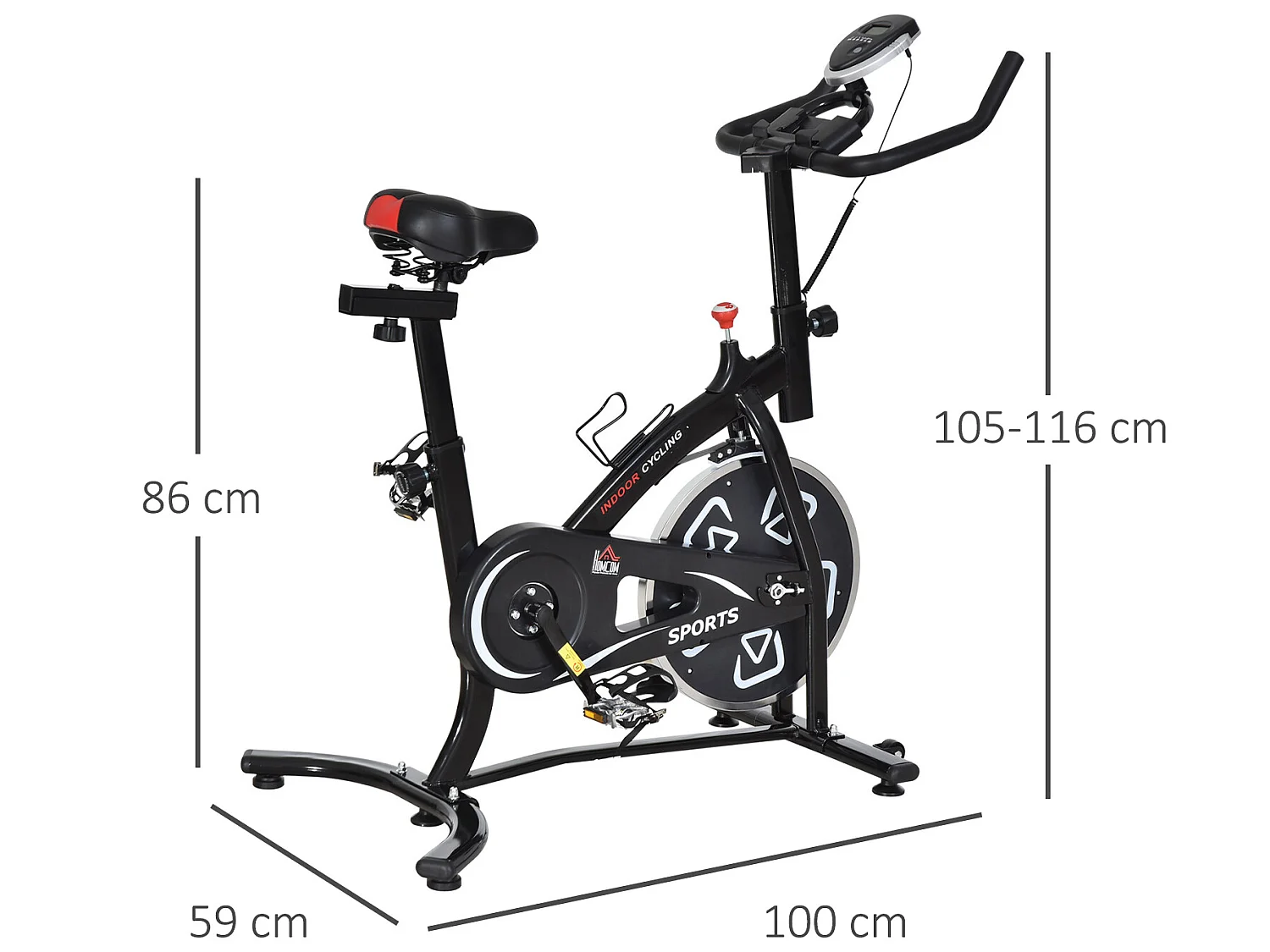 Vélo d'appartement cardio vélo biking écran multifonction selle et guidon réglable noir