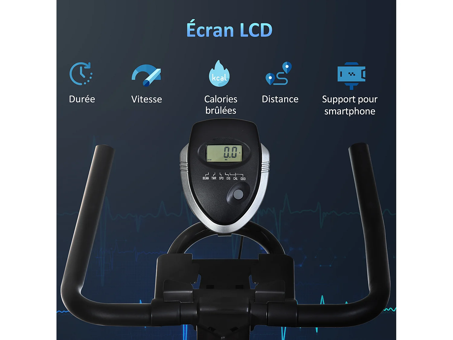 Vélo d'appartement cardio vélo biking écran multifonction selle et guidon réglable noir