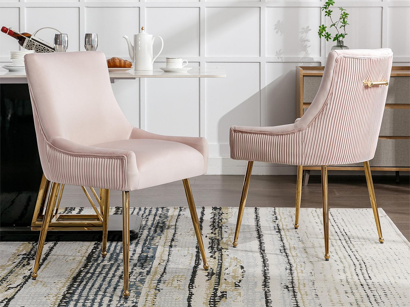Sedie Imbottite Sedie Velluto Rosa Gambe Oro Sedie Da Pranzo