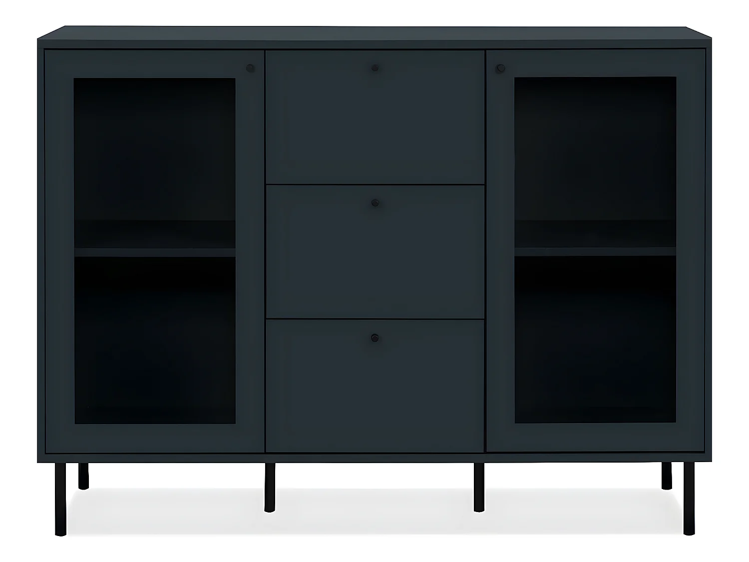 Buffet 2 portes vitrées 3 tiroirs bleu nuit 120 cm - Agata