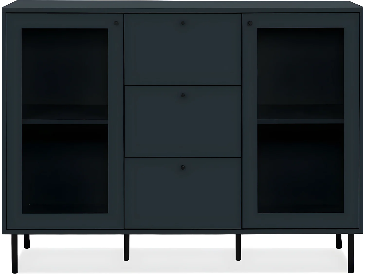 Buffet 2 portes vitrées 3 tiroirs bleu nuit 120 cm - Agata