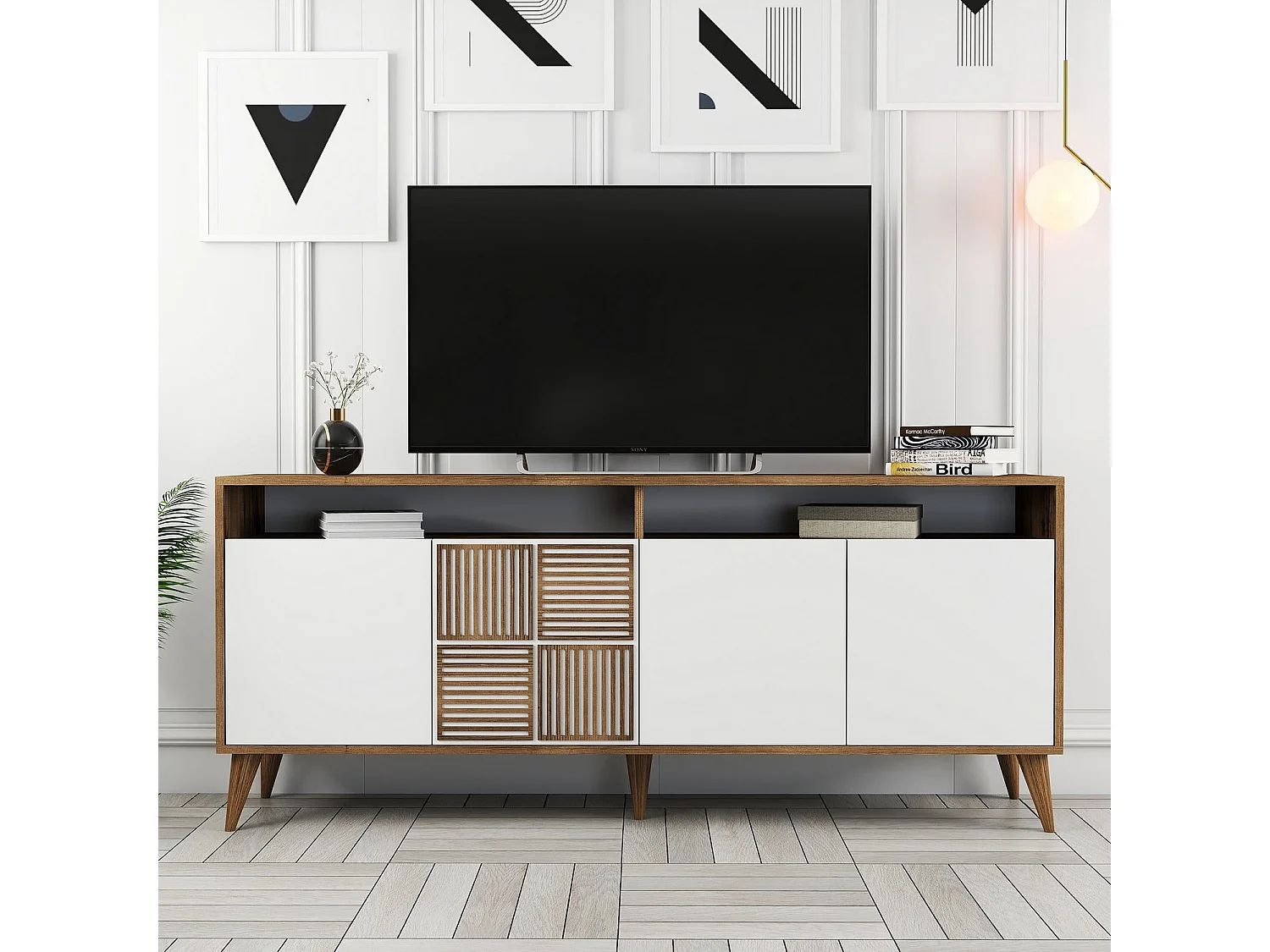 Aparador Milan 180 blanco color nogal 180x35x78.6 cm